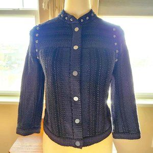 Rebecca Minkoff Navy Blue and Black Studded Tweed Jacket - Size 2